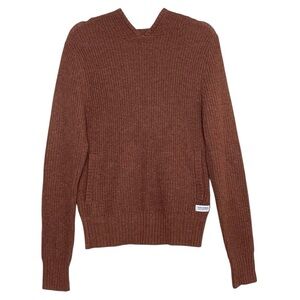 Banks Journal Hooded Wool Blend Sweater Hoodie Pockets Chocolate Brown Women S